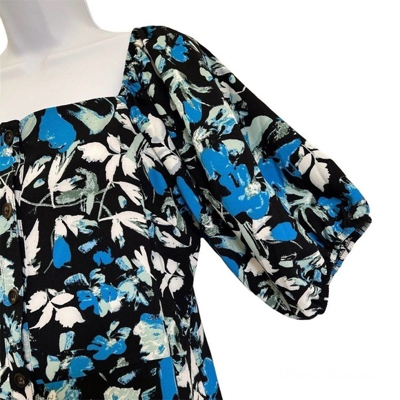 Ophelia Roe Floral Button Front Puff Short Sleeves Midi Dress Size L - Picture 4 of 16